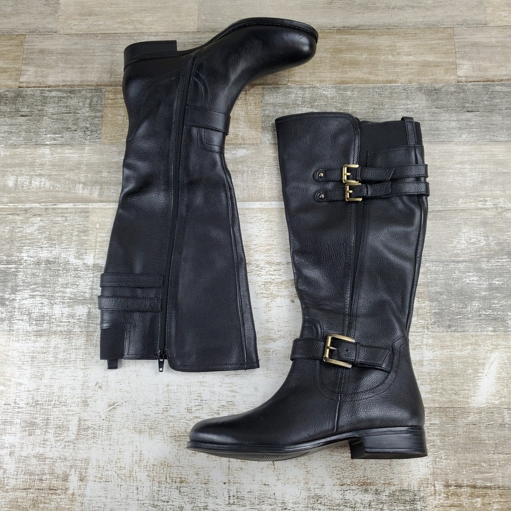 Naturalizer Jessie Knee High Womens Boots Sz 7.5 W Black Leather Side Zipper